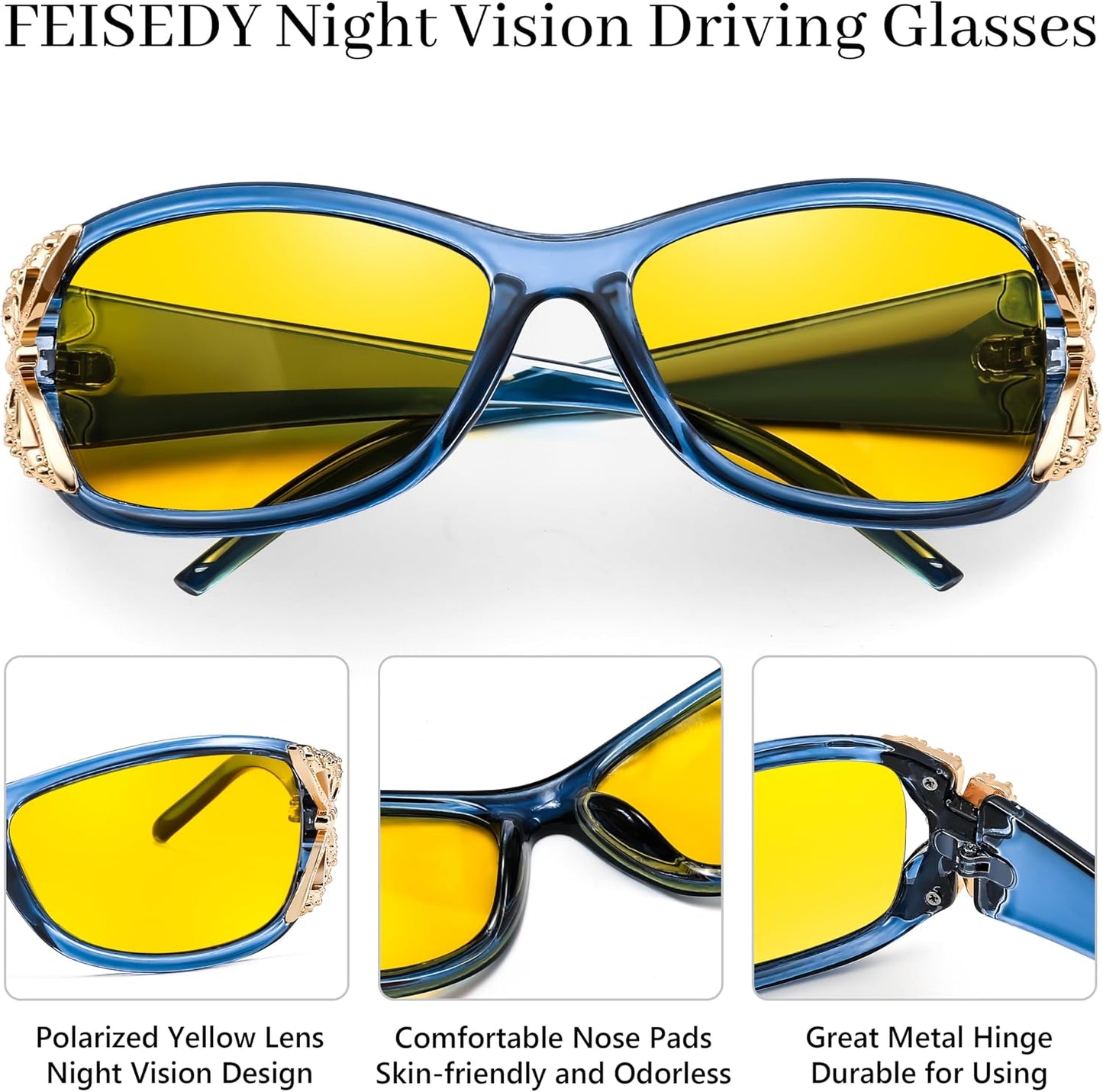 商品图片 34 | B081YY5RM3 | FEISEDY Classic Womens Night Glasses Driving Anti Glare Wrap Around Yellow Sunglasses B2548