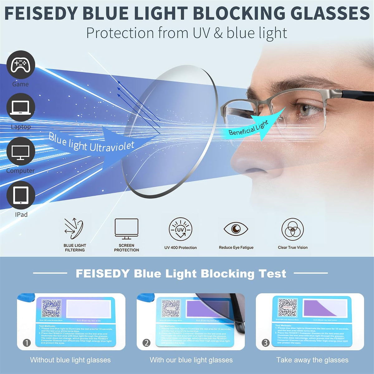 商品图片 12 | B0HBQMR3BM | FEISEDY Photochromic Reading Glasses Blue Light Blocking Readers B1662