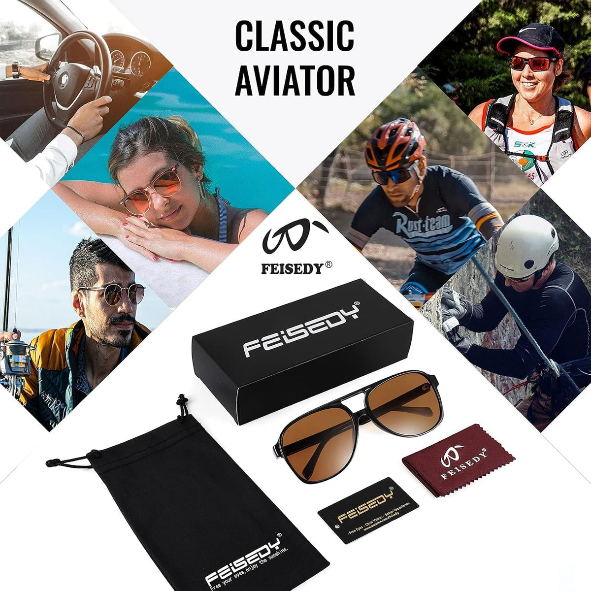 ÉÌƷͼƬ 119 | B0CB543WBD | FEISEDY Vintage Retro 70s Plastic Aviator Sunglasses Women Men Classic Large Squared Frame B2751
