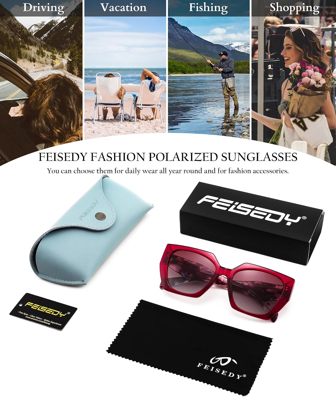 商品图片 31 | B0CNCTSQ2Z | FEISEDY Trendy Polarized Sunglasses, Oversized Irregular TR Frame for Women Men, Retro Shades UV400 B0016