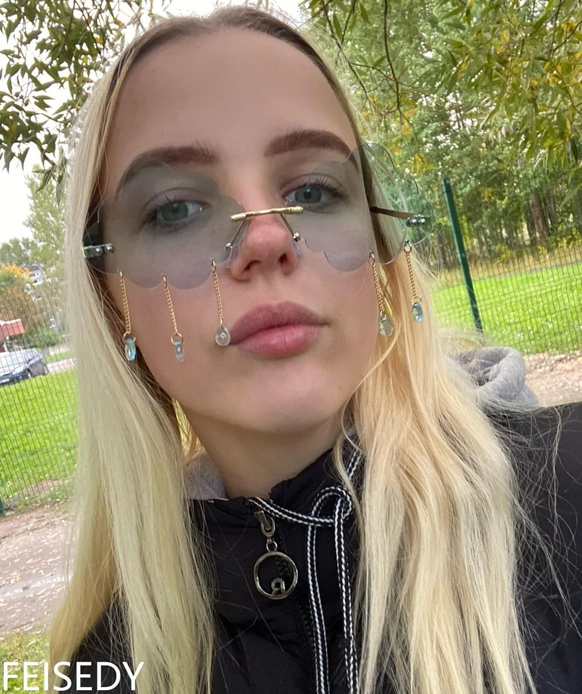 ÉÌƷͼƬ 3 | B09K7C4FB7 | FEISEDY Retro Dripping Cloud Shaped Tassel Sunglasses Rimless Women Funny Party Disco Eyewear B2834