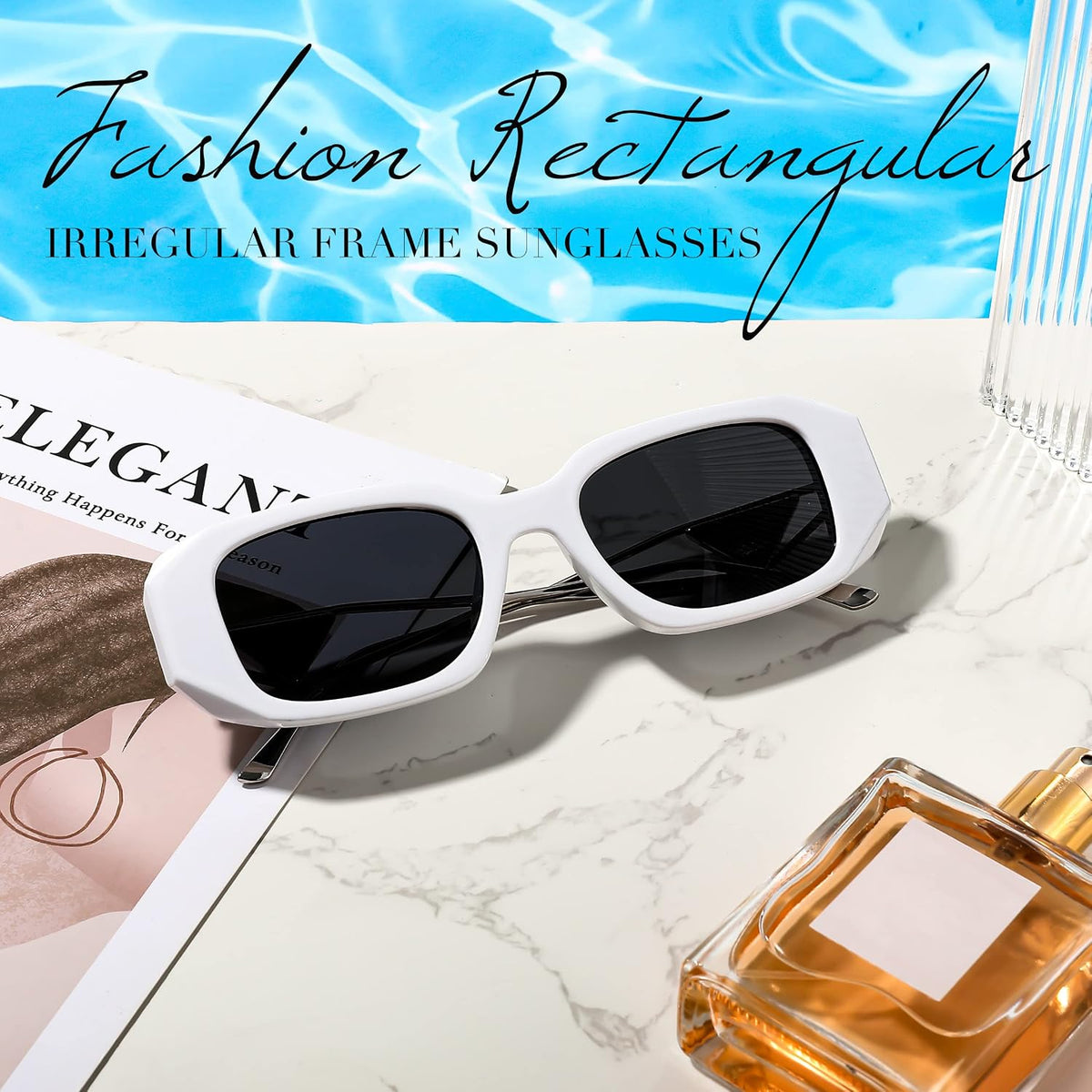 商品图片 3 | B0BV5YP1F2 | FEISEDY Retro Rectangle Sunglasses for Women Trendy Small Square Sunglasses 90s Vintage Shades B2968