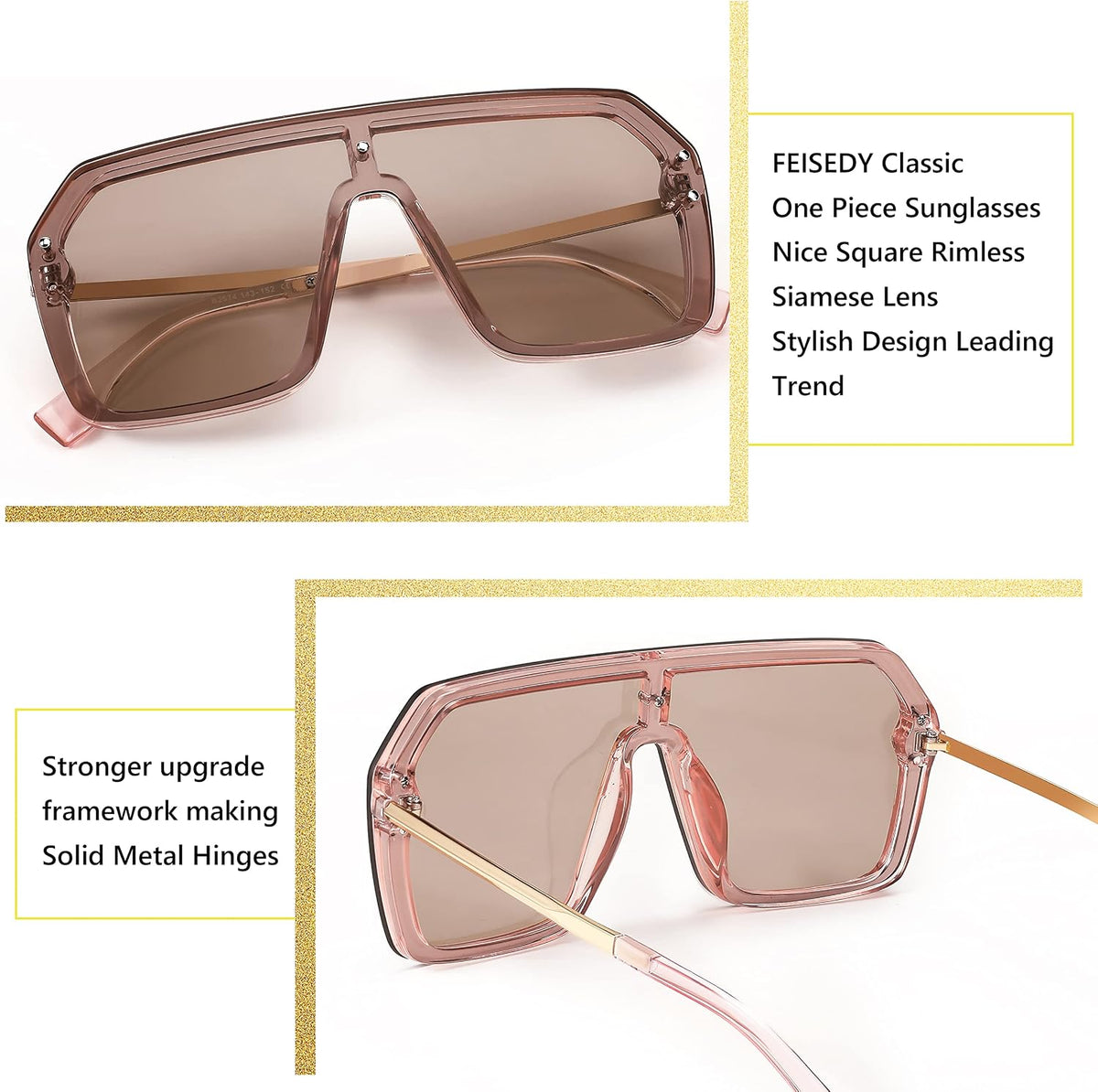 ÉÌƷͼƬ 43 | B0854JYPB2 | FEISEDY Classic Siamese One Piece Sunglasses Nice Rimless Stylish Retro Design for Women Men B2574