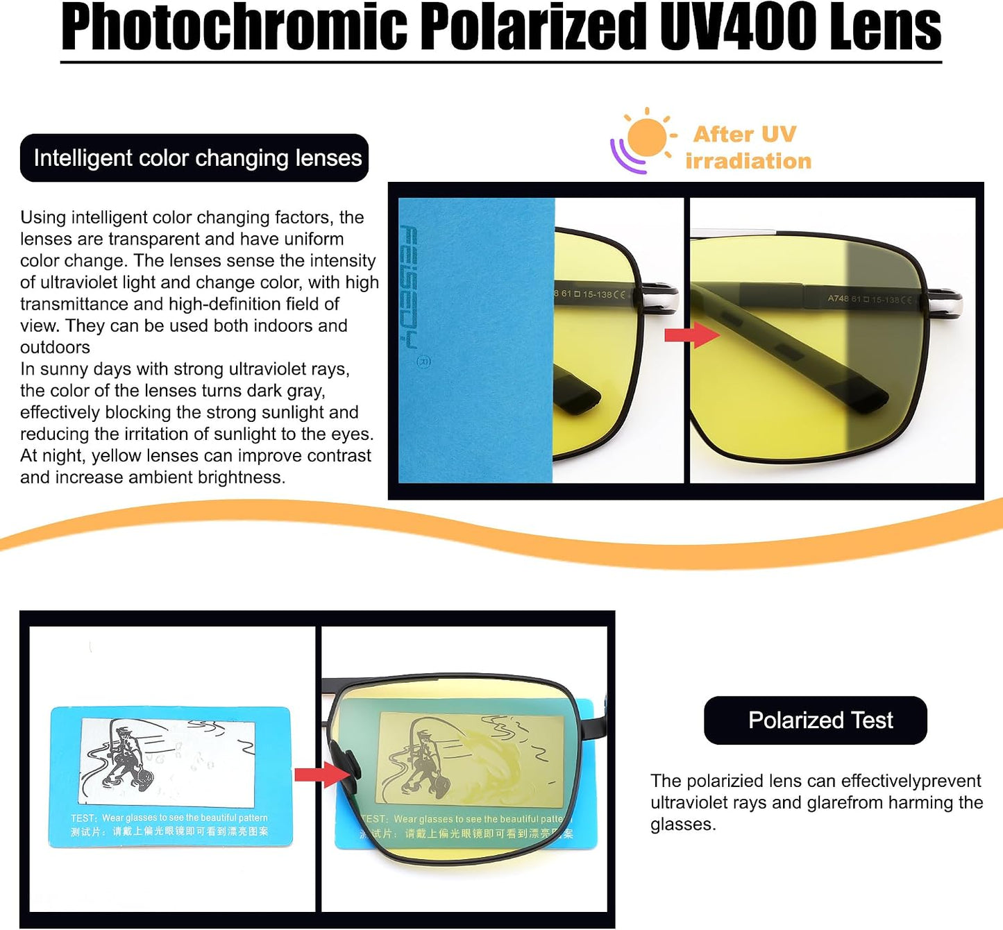 商品图片 20 | B0D6RBYFQB | FEISEDY Polarized Aviator Photochromic Sunglasses Men Women for Day and Night Driving Metal Frame B0172