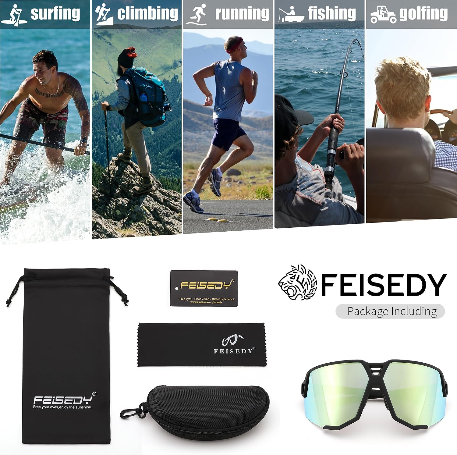 商品图片 20 | B0DN1MVJHV | FEISEDY Polarized Cycling Glasses Sports Sunglasses for Women Men Youth, Running Hiking Baseball Glasses B0215