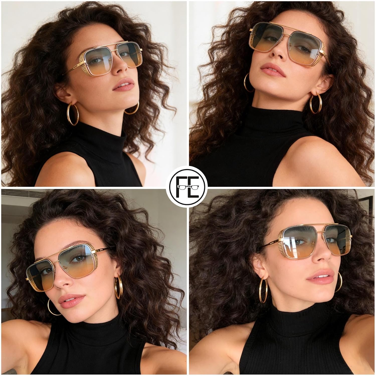 商品图片 46 | B09SDC5BD5 | FEISEDY Sunglasses Mens Women Vintage Pilot Square Trendy Metal Steampunk Fishing Driving Sun Glasses B2894