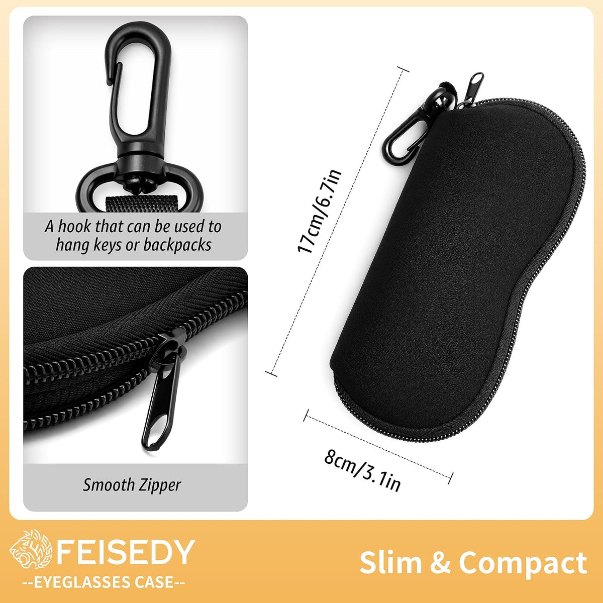 ÉÌƷͼƬ 22 | B0GFYDDD2Y | FEISEDY 2Pack Sunglasses Soft Case Ultra Light Neoprene Zipper Portable Eyeglass Pouch with Belt Clip B0385