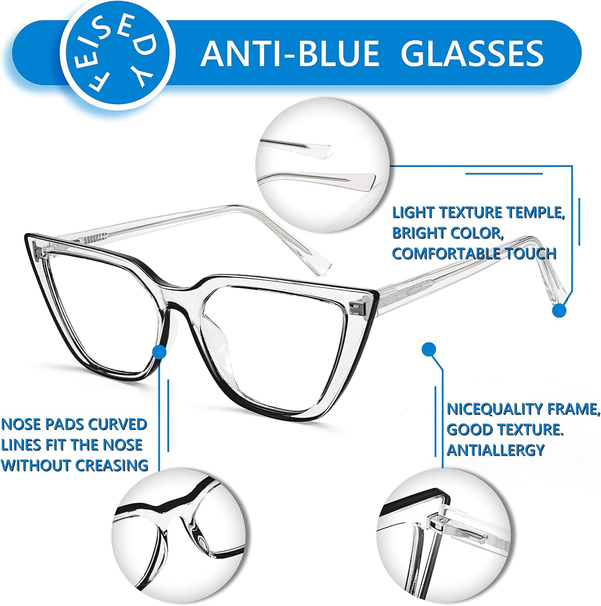 ÉÌƷͼƬ 3 | B0BHT5M418 | FEISEDY Women Cat Eye Blue Light Blocking Glasse Frame Fake Nerd Clear Square Computer Eyewear Anti Eyestrain B2353