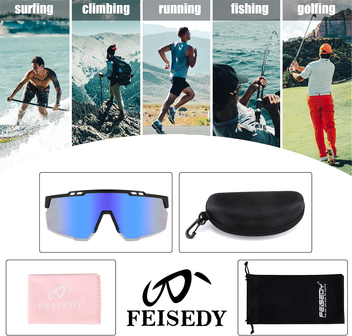 ÉÌƷͼƬ 21 | B0CBRSHNT3 | FEISEDY Sports Sunglasses for Men and Women, UV400 Protection Cycling Goggles Golf Baseball Driving Fishing B0022