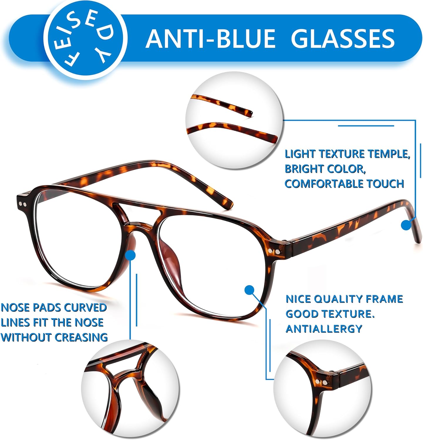 商品图片 17 | B0CY2LFJP7 | FEISEDY Blue Light Blocking Glasses Women Men Square Computer Lightweight Pilot Glasses Anti Eyestrain & UV Glare B0141