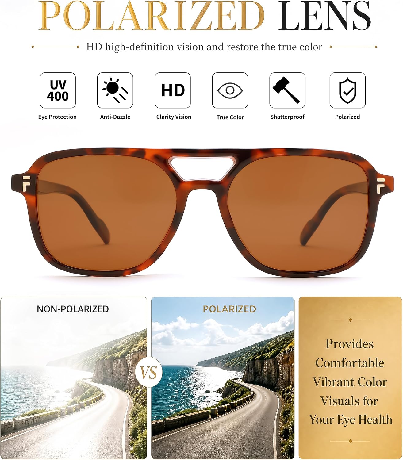 商品图片 18 | B0H2V9BFS5 | FEISEDY Retro Polarized Aviator Square Sunglasses for Women Men UV400 B0357