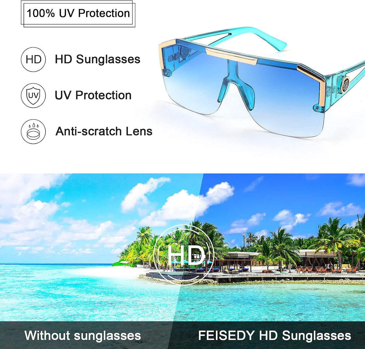 ÉÌƷͼƬ 59 | B09L4V27YS | FEISEDY Square Oversized Sunglasses for Men Women Flat Top B2765