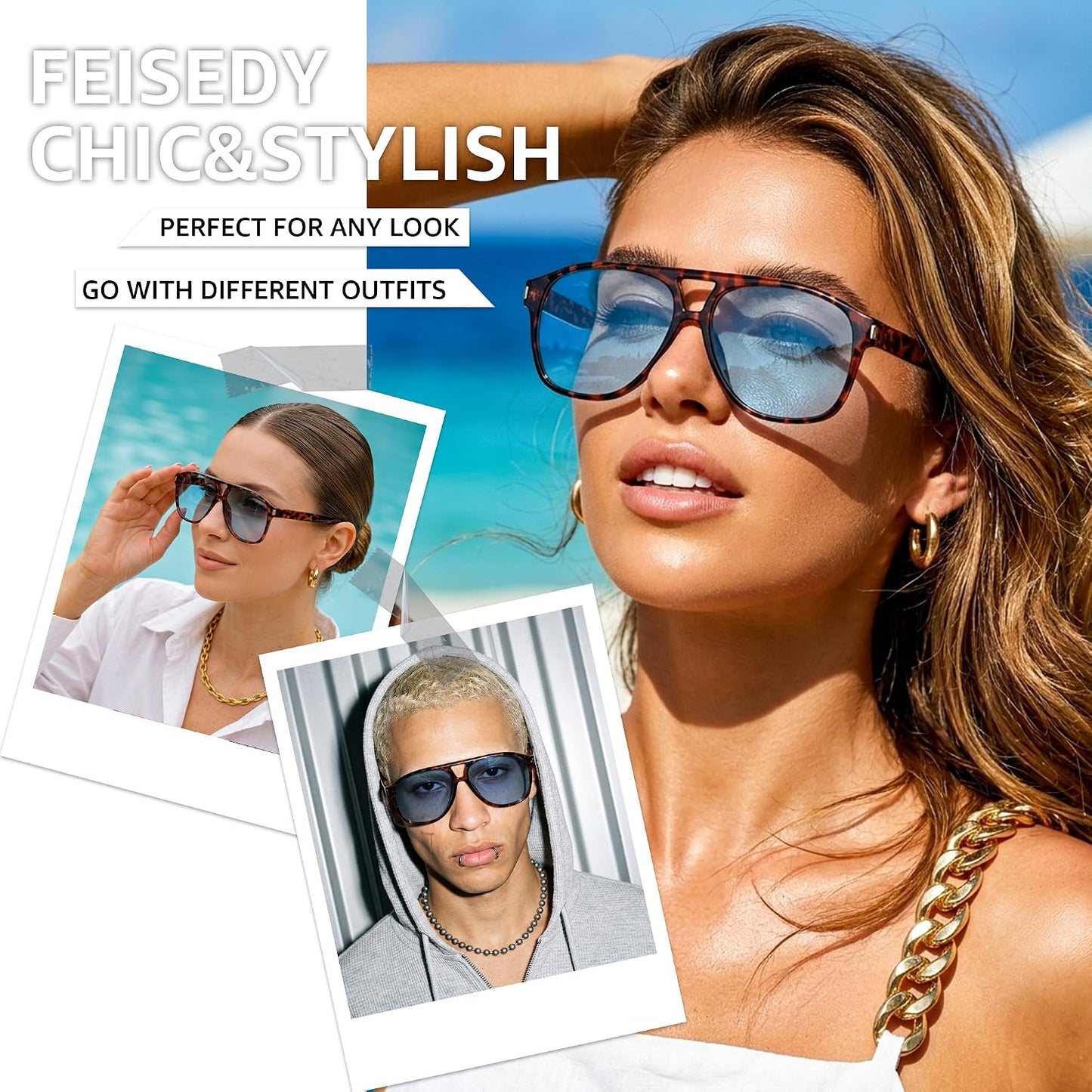 商品图片 16 | B0GXMV1N2N | FEISEDY Retro Aviator Sunglasses for Women Men Square Sunnies 70s Pilot Style Lightweight UV400 Shades B0421
