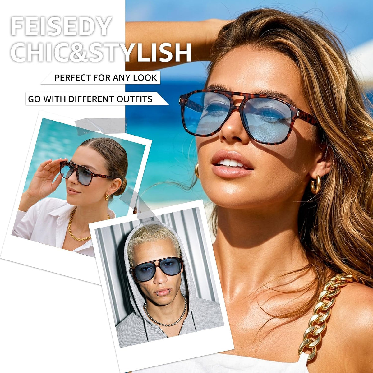 ÉÌƷͼƬ 16 | B0GXMV1N2N | FEISEDY Retro Aviator Sunglasses for Women Men Square Sunnies 70s Pilot Style Lightweight UV400 Shades B0421