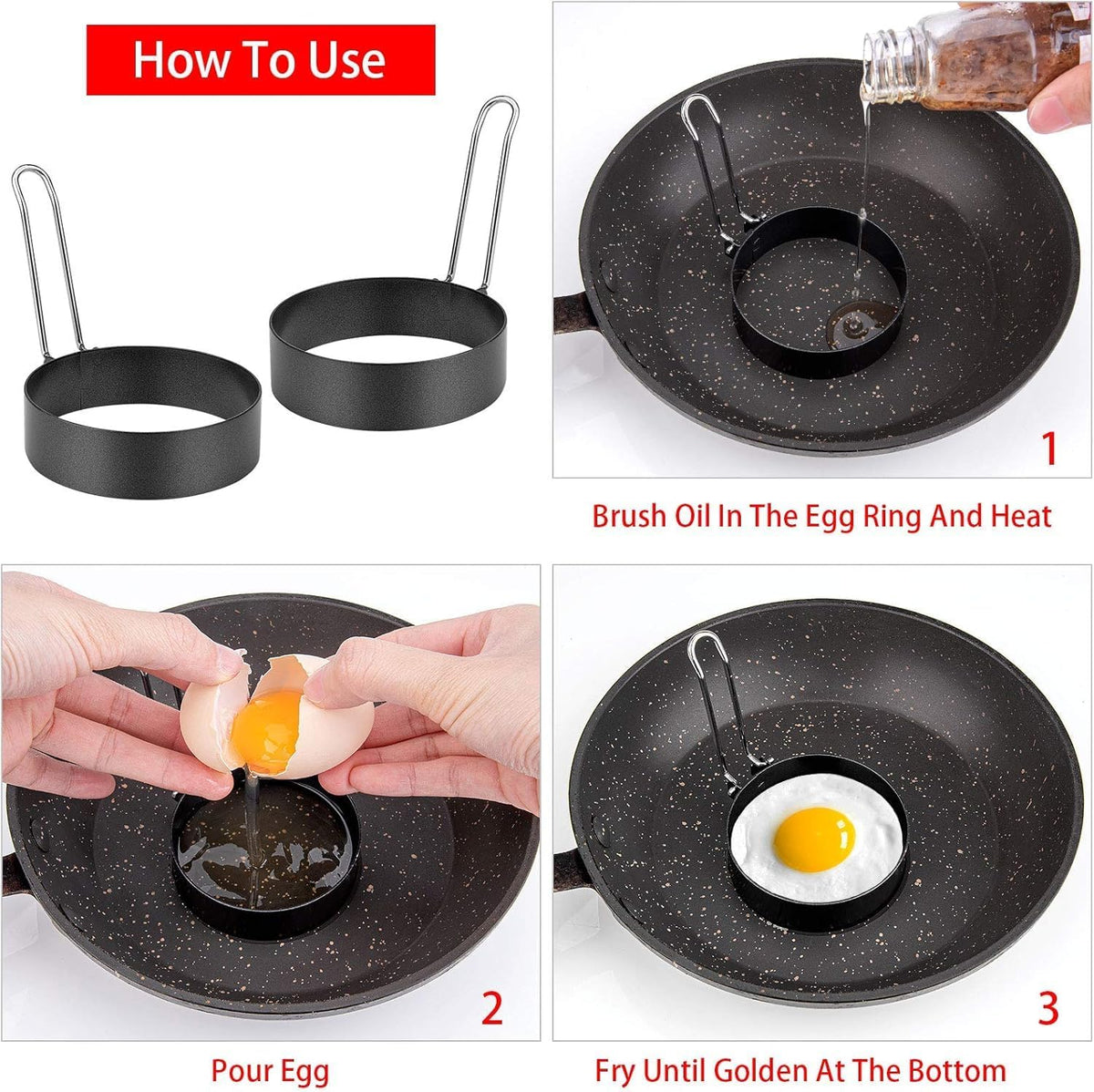 商品图片 4 | B0DY7MF9Q7 | 2PCS Nonstick Egg Rings, Round Crumpet Ring Mold Shaper for Breakfast Sandwich Burger