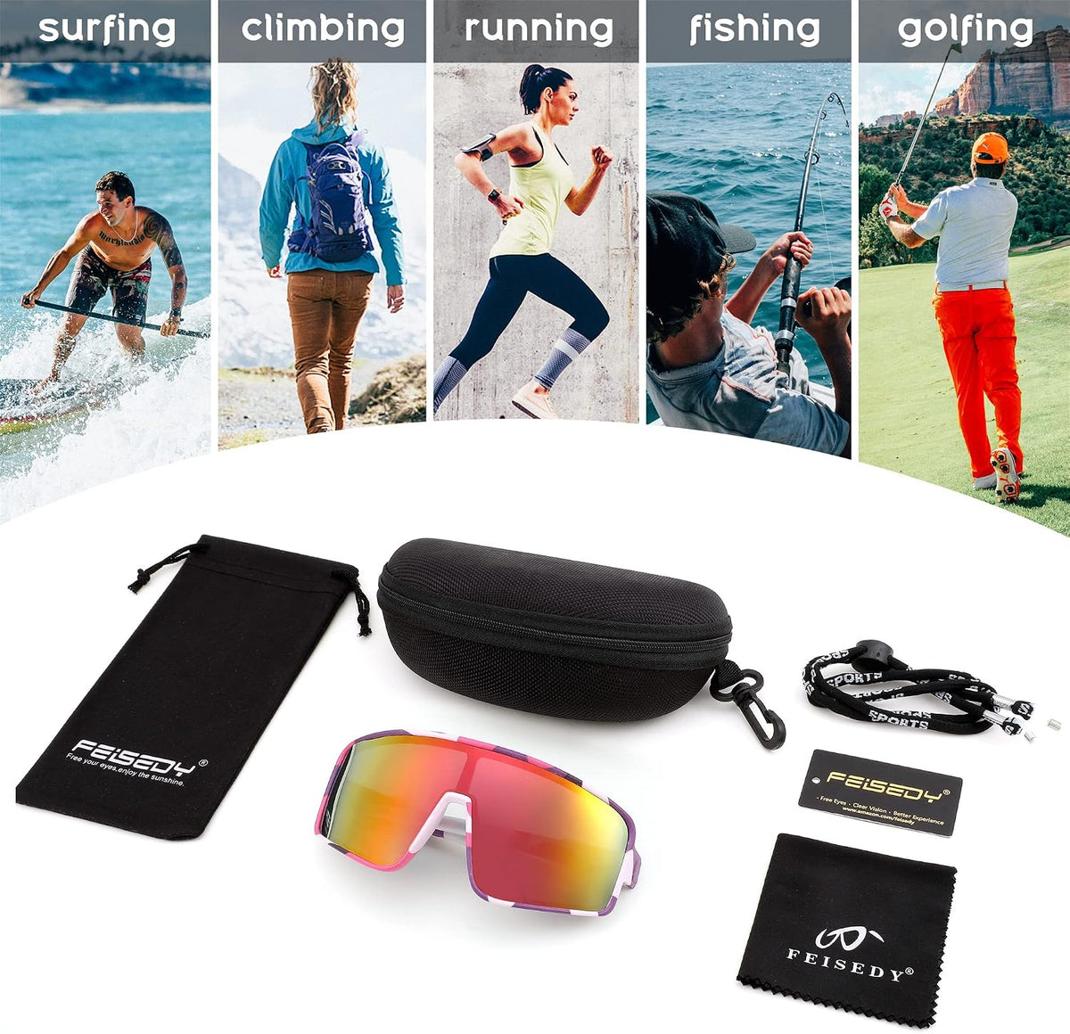 ÉÌƷͼƬ 29 | B0C785JPH3 | FEISEDY Sports Sunglasses, Polarized Oversized Shield for Women Men Youth, Baseball Cycling Running Outdoor Visor B2988