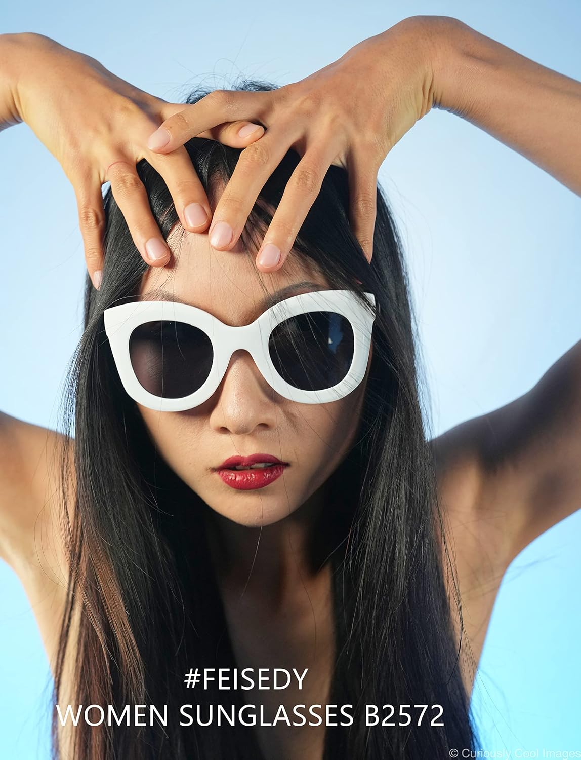 商品图片 36 | B083TZVTXV | FEISEDY Retro Oversized Square Horn Sunglasses Semi Cat Eye Butterfly Glass Big Thick Bold Frame B2572