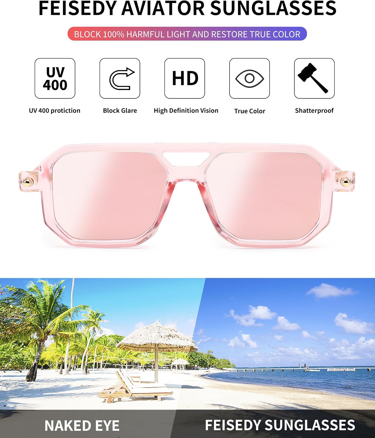 商品图片 55 | B09YTJ4FQZ | FEISEDY Vintage Square 70s Flat Aviator Sunglasses Women Men Classic Retro Stylish Frame UV400 Sunglasses B2622