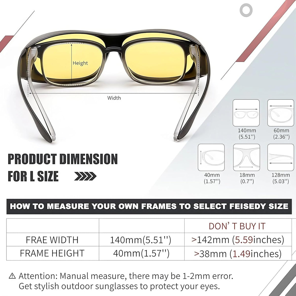 商品图片 2 | B0GL4JLQHK | Night Driving Glasses,Men Women Fit Over Sunglasses Worn Over Regular Glasses, Anti Glare Night Vision Goggles Yellow Lens