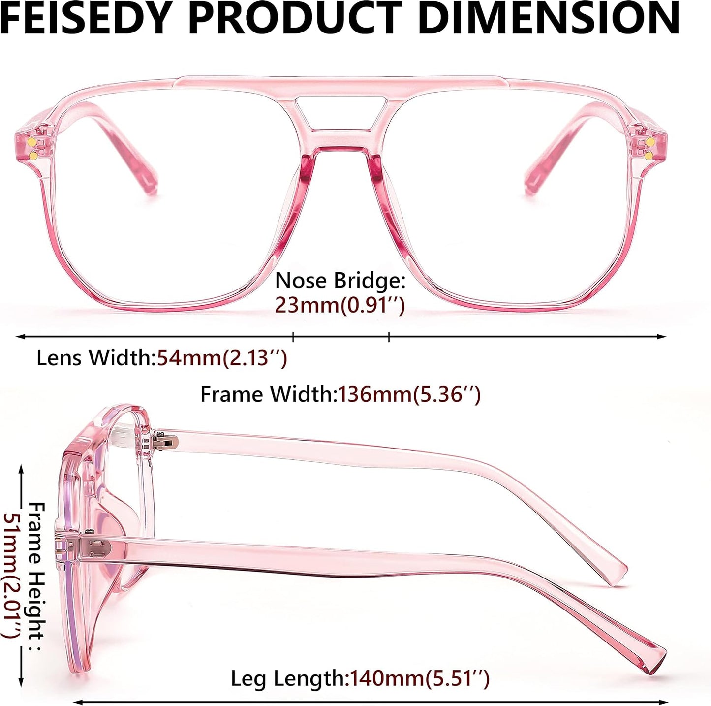 商品图片 28 | B0C6ZZXZ3F | FEISEDY Blue Light Glasses for Women Men Oversized Pilot Lightweight B2866