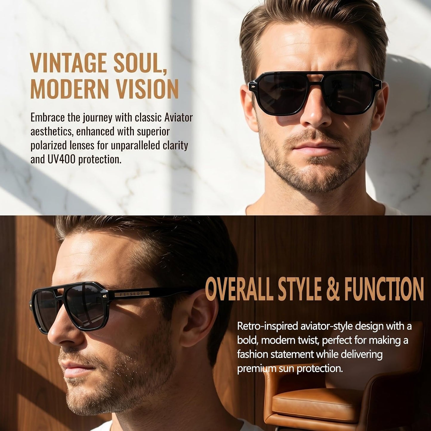 商品图片 11 | B0DSH2BVX5 | FEISEDY Polarized Aviator Sunglasses Men Women, Retro 70s Style Design - UV400 Protection, Driving & Daily Wear B0203