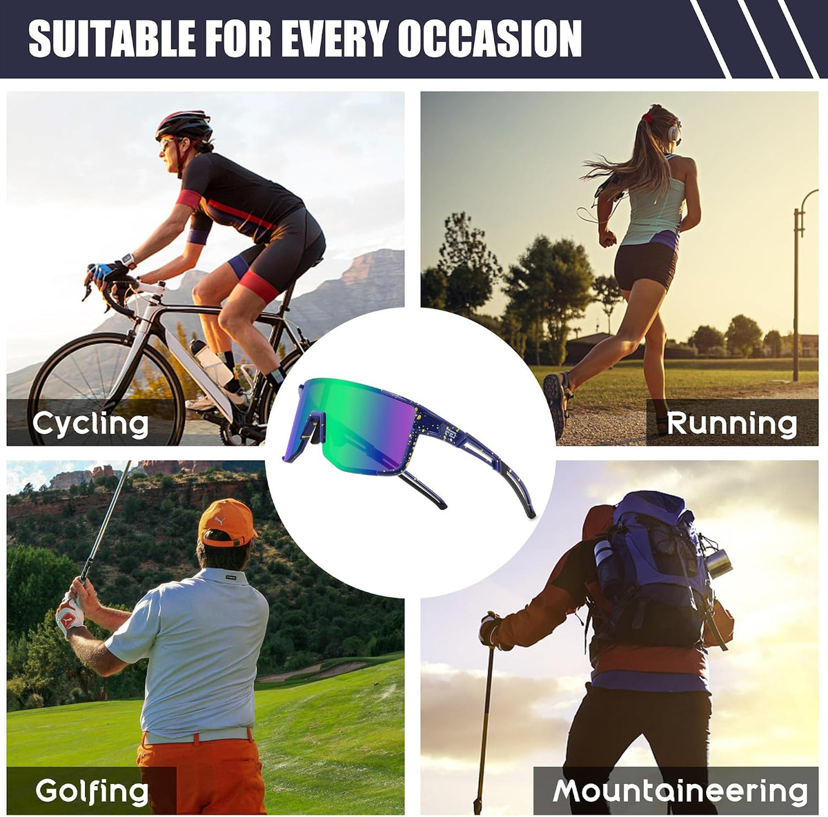 ÉÌƷͼƬ 29 | B0DK3GLVV6 | FEISEDY Cycling Glasses Sports Sunglasses for Men Women, Lightweight TR90 Frame UV400 MTB Running Fishing Baseball B0224