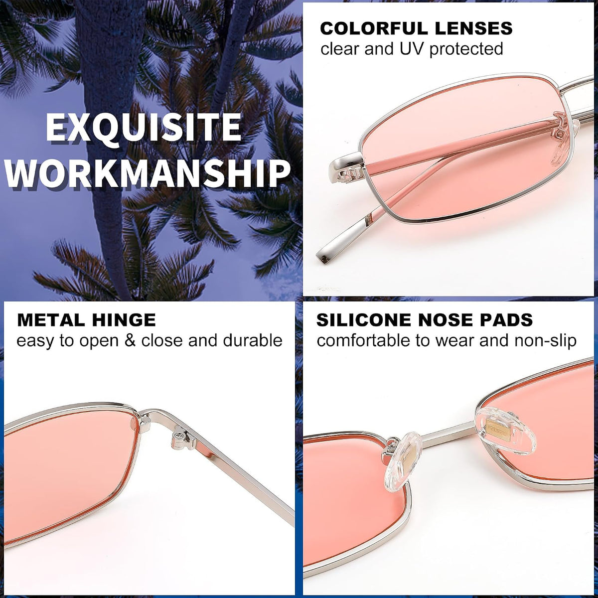 ÉÌƷͼƬ 17 | B079L1KYF3 | FEISEDY Vintage Small Rectangle Sunglasses Women Men Retro Trendy Square Metal Frame Sun Glasses B2295