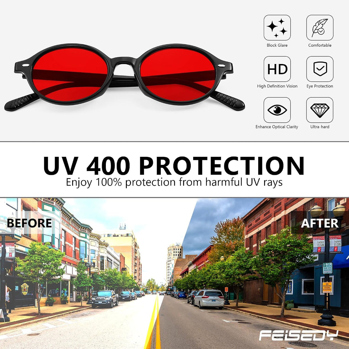ÉÌƷͼƬ 27 | B0DTHVTKB5 | FEISEDY Retro Oval Sunglasses for Women 90s Narrow Round Lightweight Shades Y2k Trendy Sunnies B1171