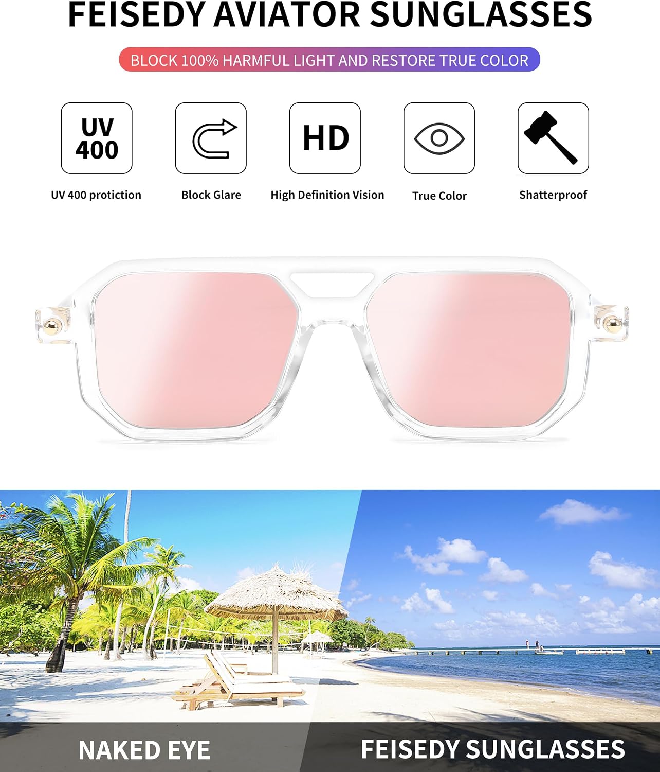 商品图片 17 | B09YTJ4FQZ | FEISEDY Vintage Square 70s Flat Aviator Sunglasses Women Men Classic Retro Stylish Frame UV400 Sunglasses B2622