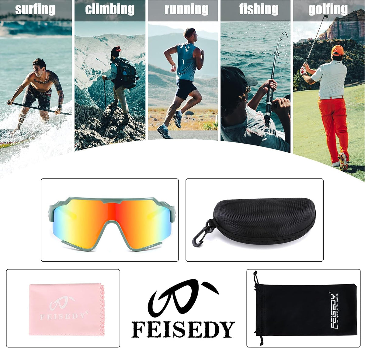ÉÌƷͼƬ 38 | B0CTQ1VCY3 | FEISEDY Polarized Sports Sunglasses for Men Women, Baseball Cycling Fishing Sunglasses UV400 Protection B0134