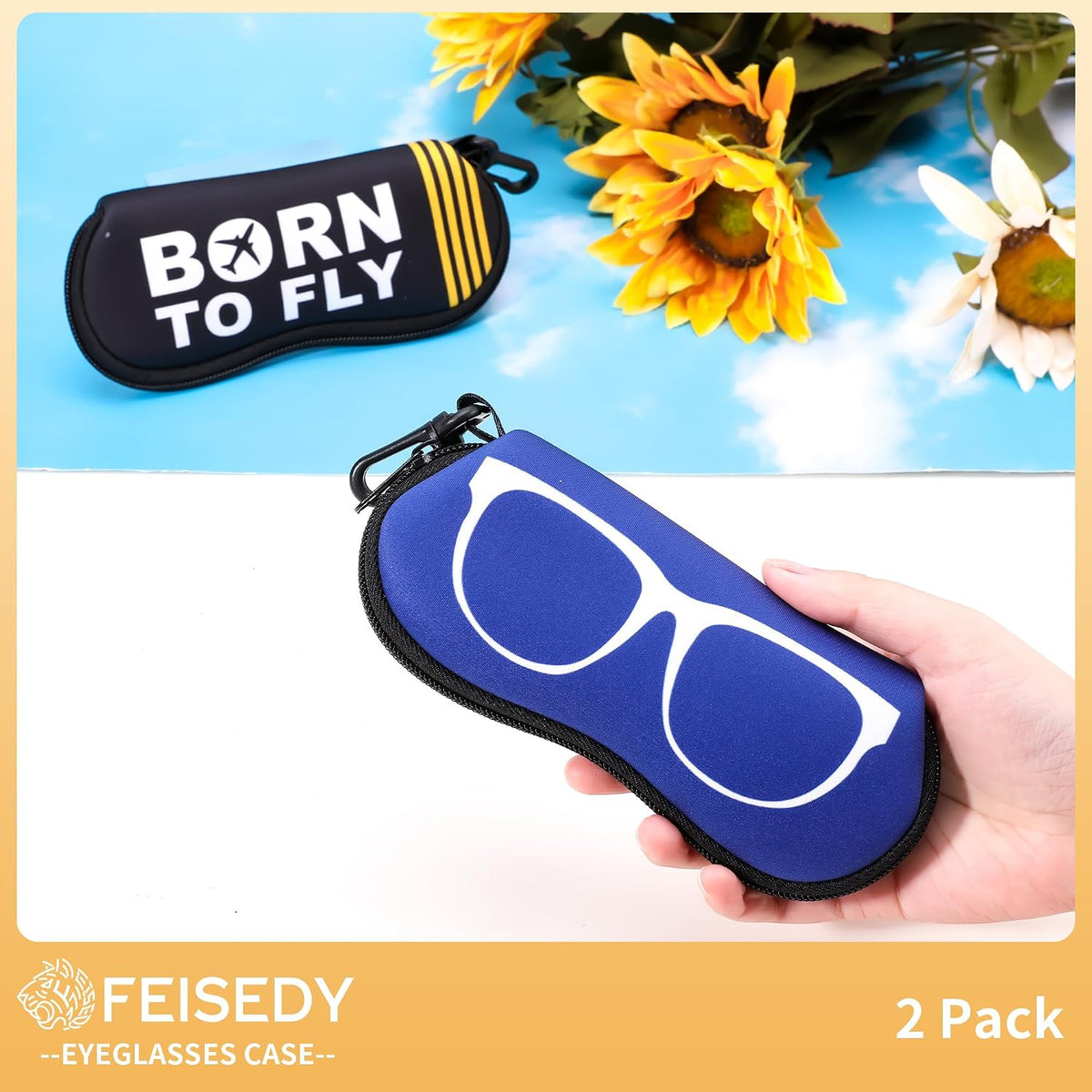 ÉÌƷͼƬ 27 | B0GFYDDD2Y | FEISEDY 2Pack Sunglasses Soft Case Ultra Light Neoprene Zipper Portable Eyeglass Pouch with Belt Clip B0385