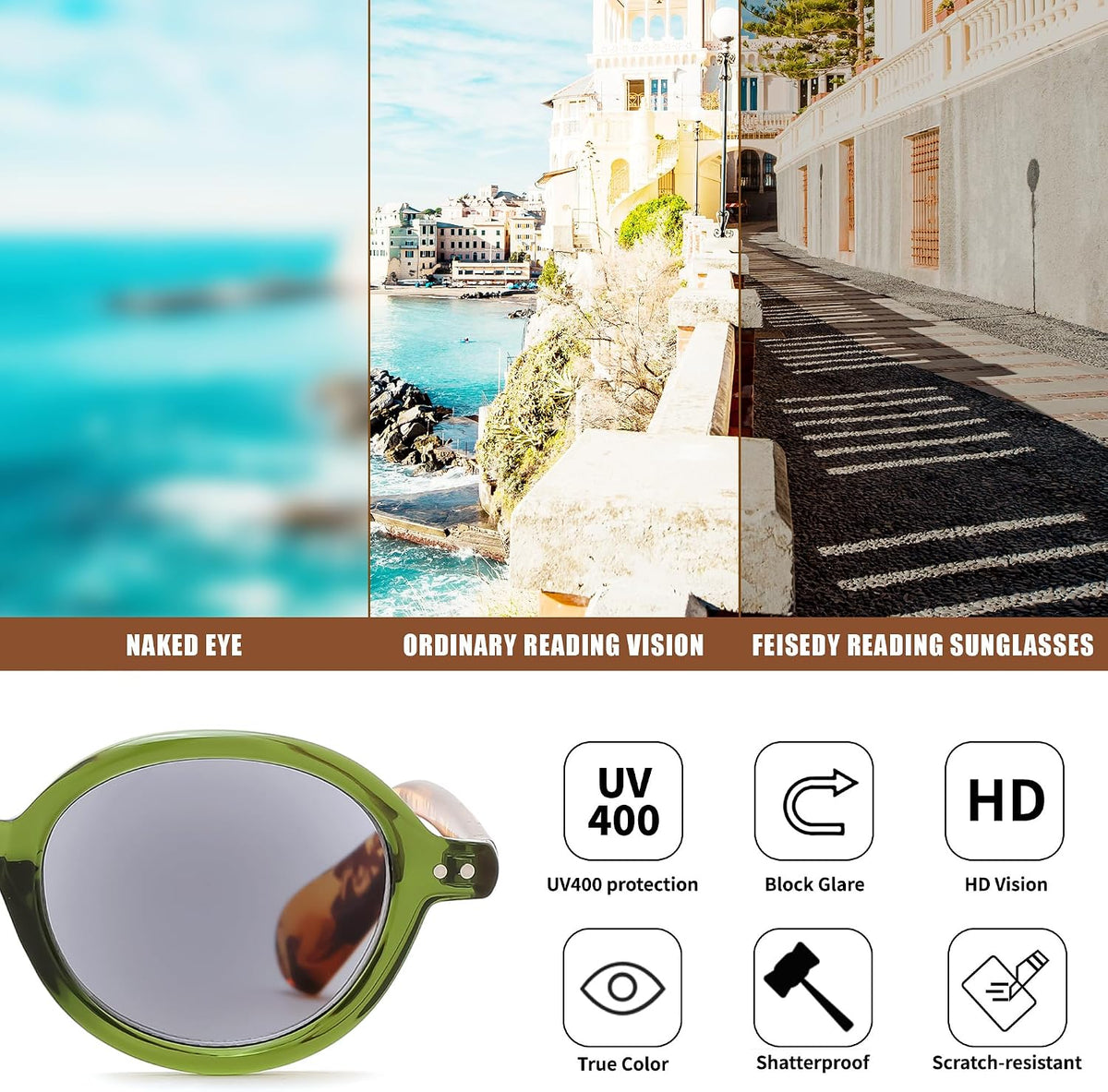 ÉÌƷͼƬ 31 | B0GYW69THN | FEISEDY Reading Glasses for Women Men Retro Oval Reader Sunglasses B1379