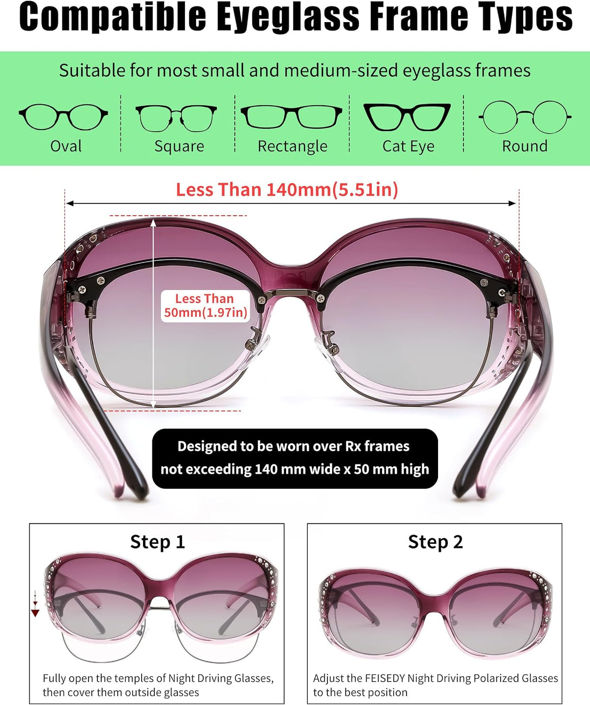 ÉÌƷͼƬ 4 | B0GRVLVZYS | FEISEDY Women's Polarized Wrap-Around Fit Over Sunglasses with Rhinestones, Anti-Glare Driving Sun Glasses B0362