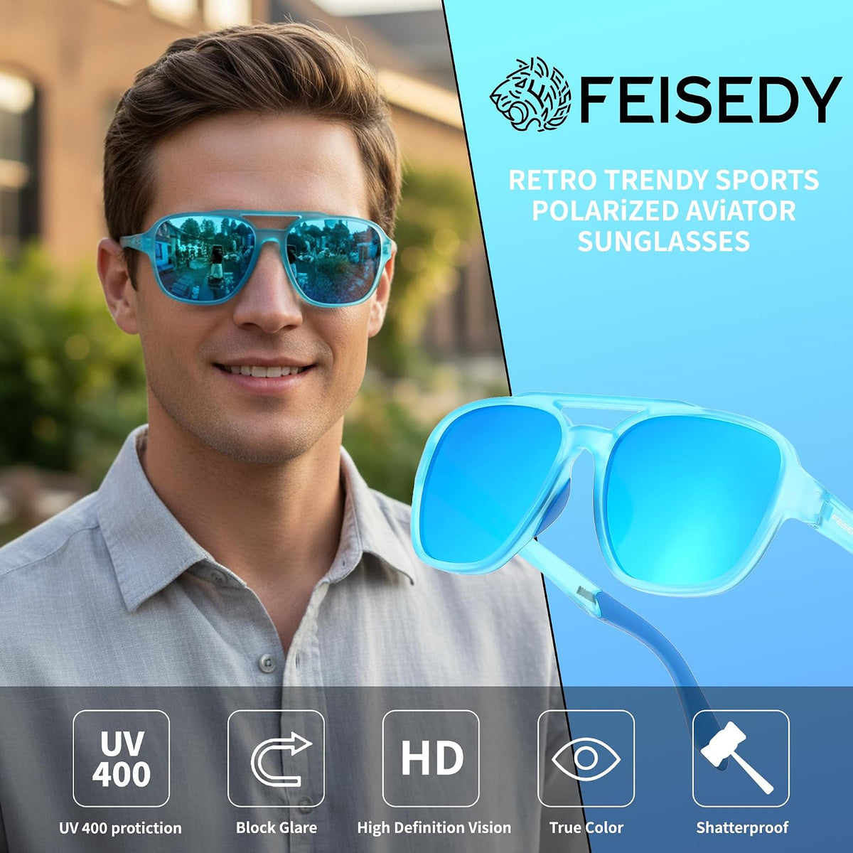 ÉÌƷͼƬ 60 | B0DSVK9L2R | FEISEDY Retro Aviator Polarized Sunglasses Women Men Outdoors B0260