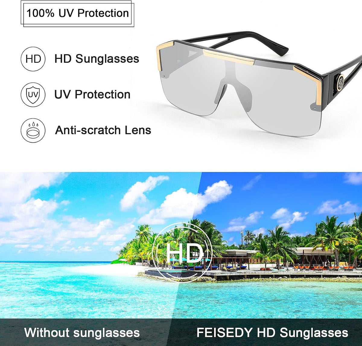 ÉÌƷͼƬ 42 | B09L4V27YS | FEISEDY Square Oversized Sunglasses for Men Women Flat Top B2765