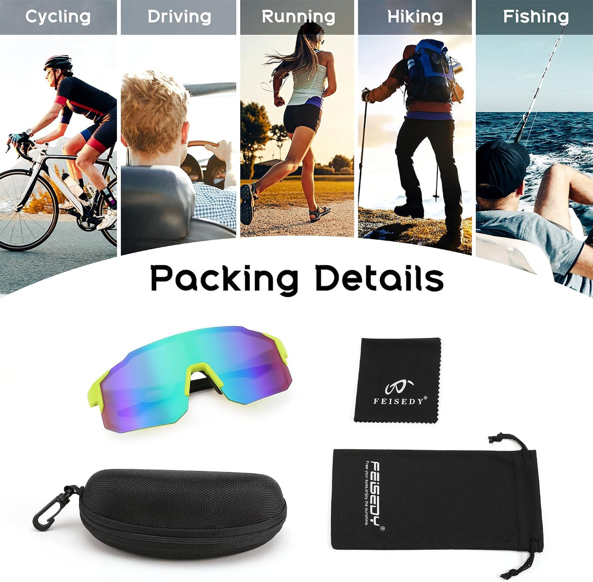 ÉÌƷͼƬ 19 | B0DTYL7JBV | FEISEDY Sports Sunglasses for Men, Women and Teens - Baseball, Biking, Cycling UV400 Protection B2388