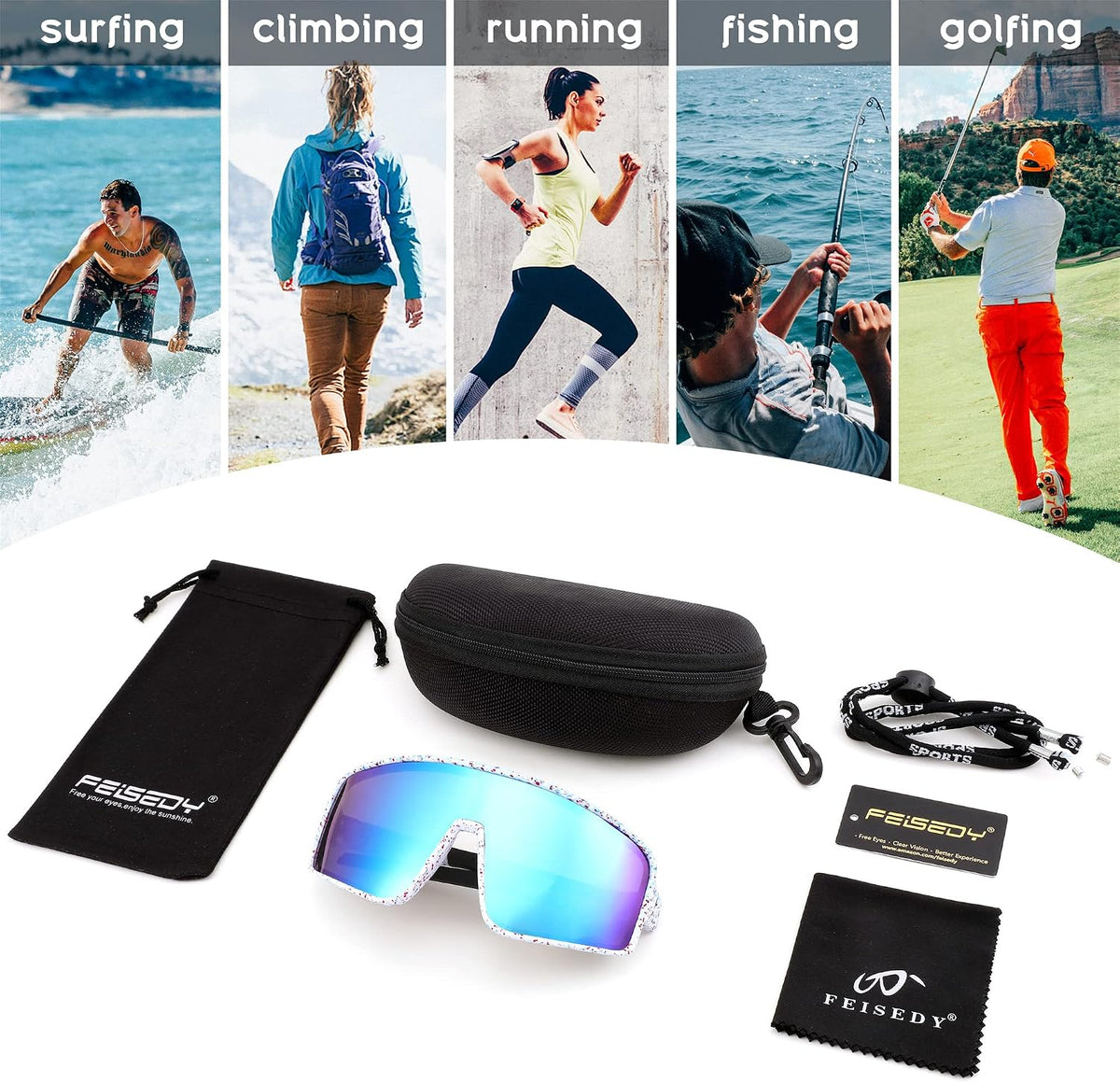ÉÌƷͼƬ 56 | B0C785JPH3 | FEISEDY Sports Sunglasses, Polarized Oversized Shield for Women Men Youth, Baseball Cycling Running Outdoor Visor B2988