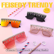 ÉÌƷͼƬ 5 | B0BKRG4KXC | FEISEDY Oversized Square Trendy Sunglasses Womens Crystal Tassels Sparkling Shades Flat Top Visor B2976