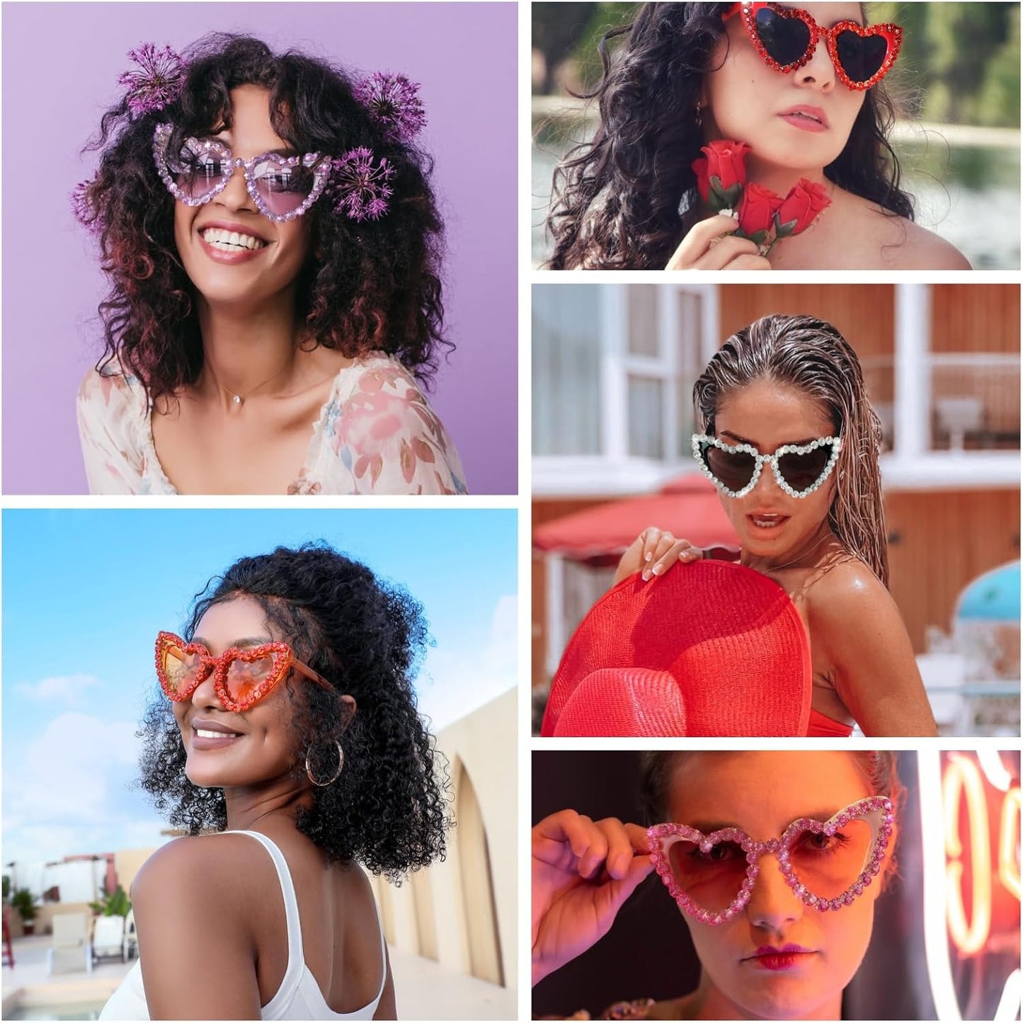 商品图片 8 | B0CDXC8YD5 | FEISEDY Heart Shaped Sunglasses for Women, Trendy Diamond Love Eyeglasses Fashion, Crystal Trim Jeweled Frame Party B2318