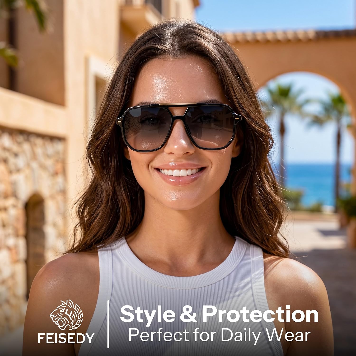 商品图片 2 | B0H71K72HH | FEISEDY Retro Aviator Sunglasses for Women Men 70s Square Sun Glasses B0281