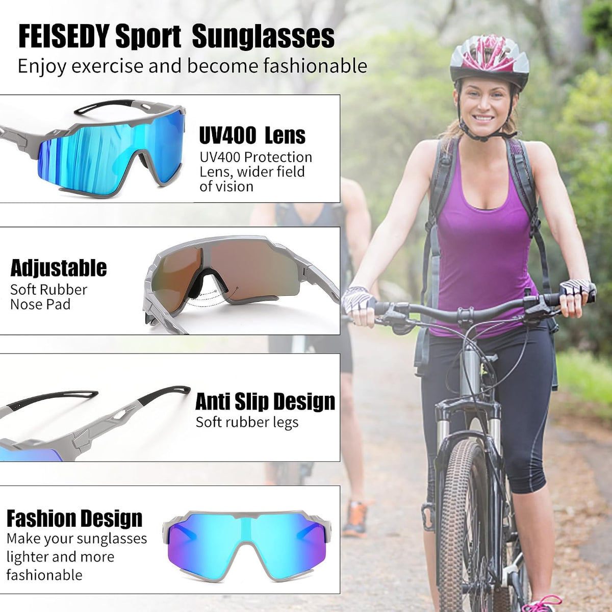 ÉÌƷͼƬ 29 | B0CTQ1VCY3 | FEISEDY Polarized Sports Sunglasses for Men Women, Baseball Cycling Fishing Sunglasses UV400 Protection B0134