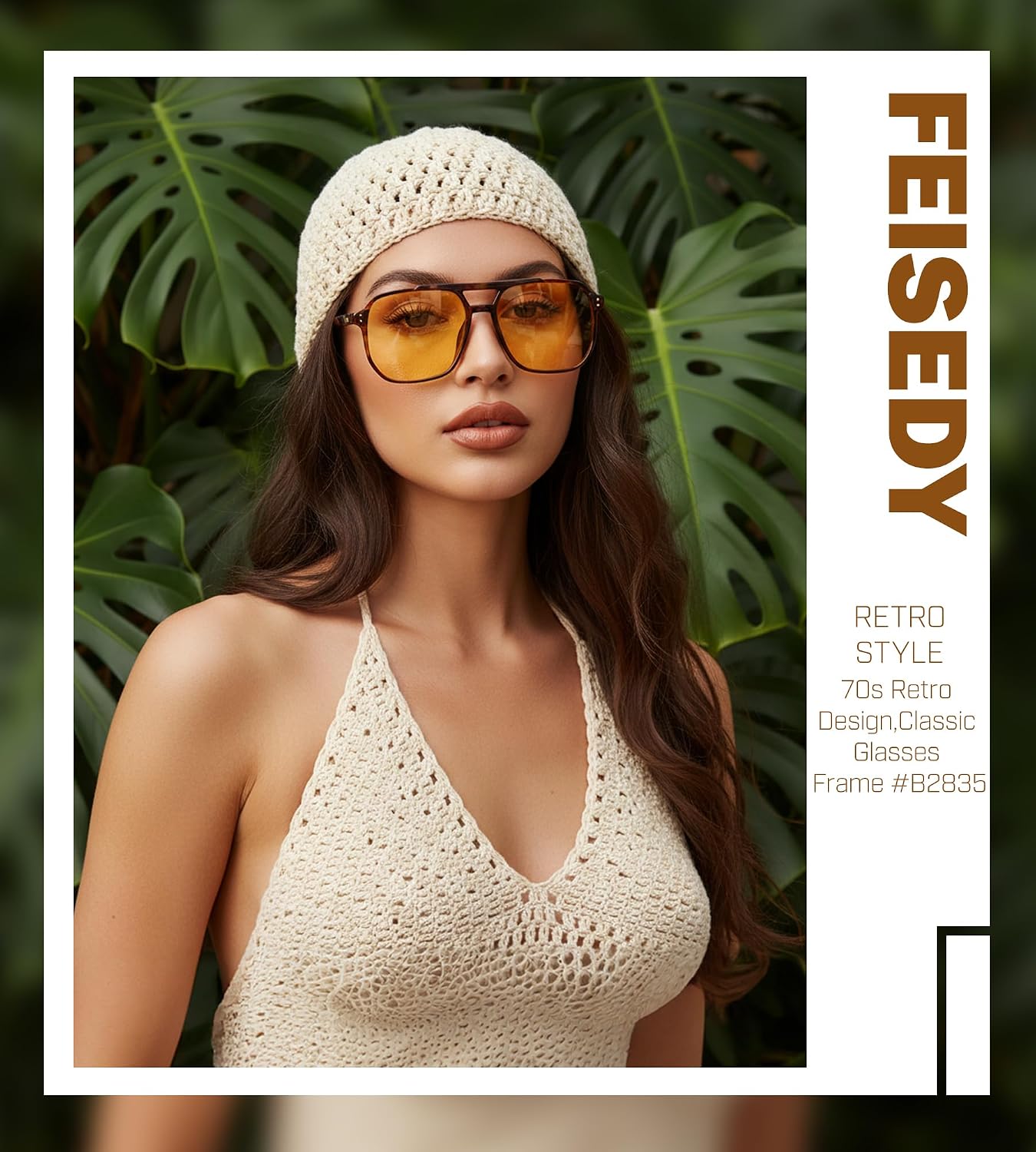 商品图片 35 | B09J8999GR | FEISEDY Retro Square Aviator Sunglasses Women Men 70s Vintage Trendy Plastic Frame Sun Glasses B2835