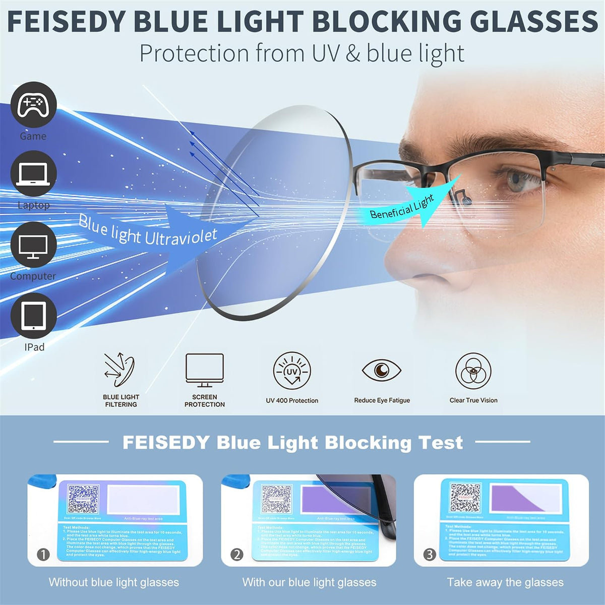 商品图片 4 | B0HBQMR3BM | FEISEDY Photochromic Reading Glasses Blue Light Blocking Readers B1662
