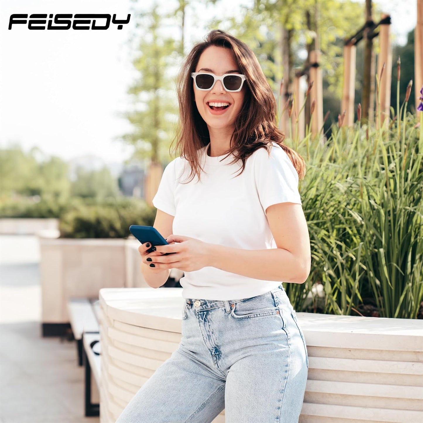 商品图片 23 | B0D7CC769X | FEISEDY Retro Square Sunglasses Women Men Trendy Rectangle Thick Frame Shades Classic Designer Sun Glasses B0198