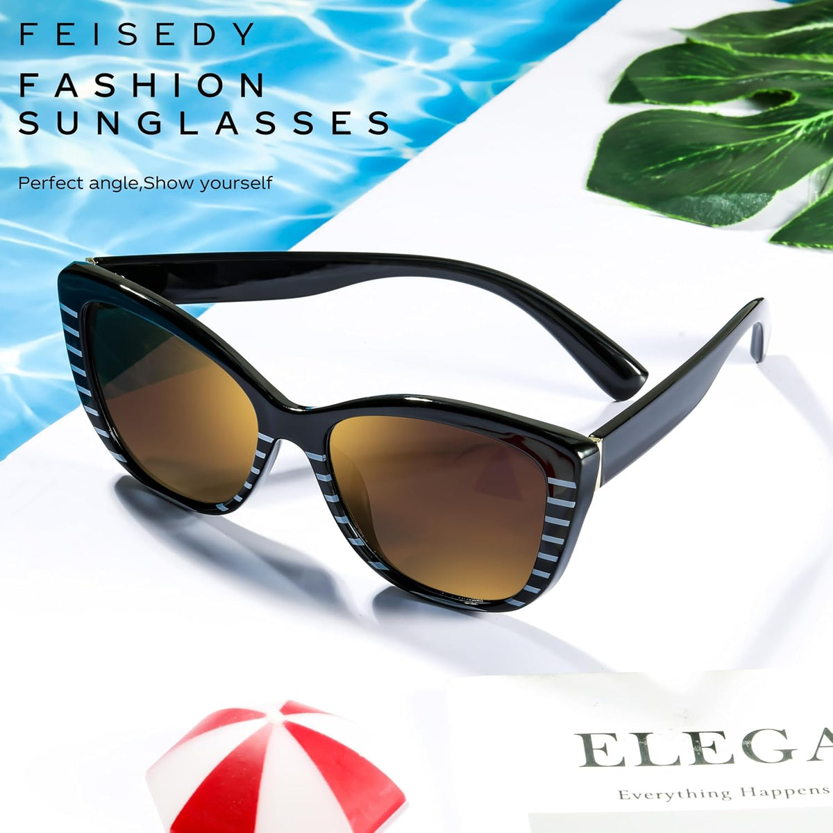 ÉÌƷͼƬ 23 | B07M9V125F | FEISEDY Polarized Vintage Sunglasses American Womens Square Jackie O Cat Eye Sunglasses B2451