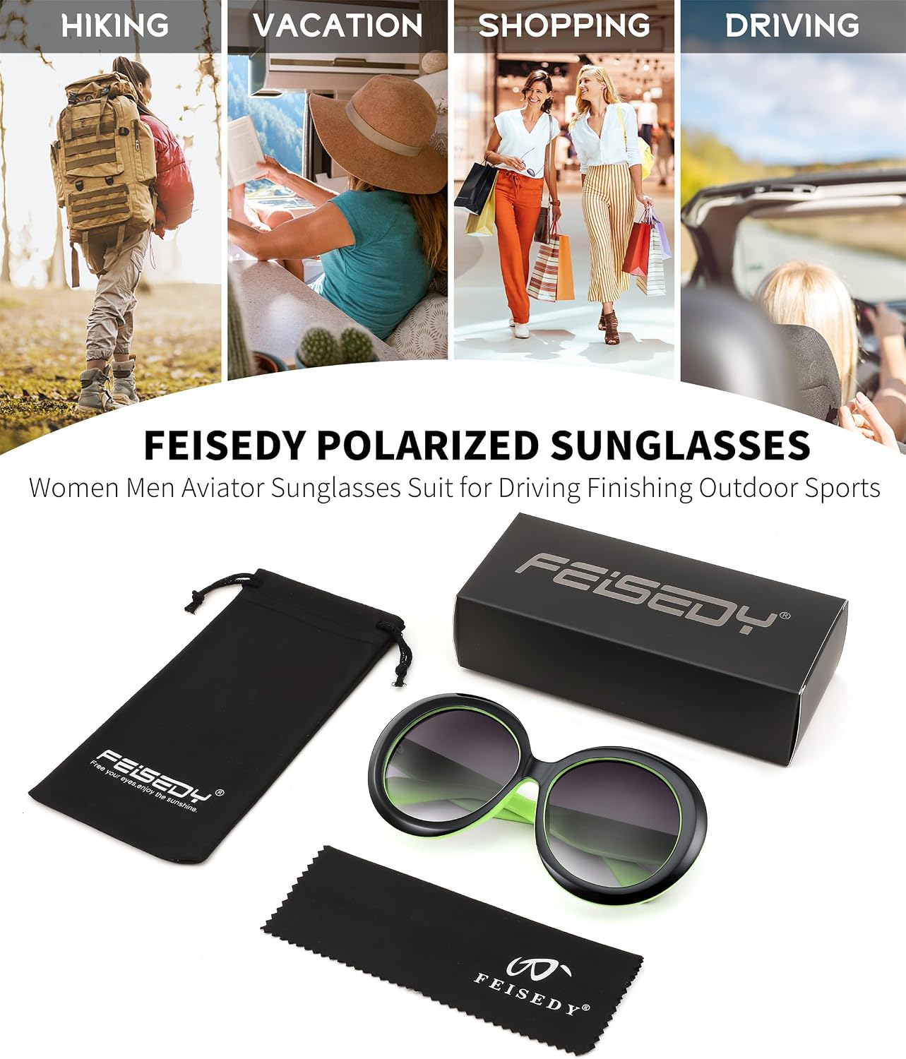 商品图片 25 | B0C7ZVD4MD | FEISEDY Oval Oversized Trendy Sunglasses Women Men Stylish Retro Big Frame Vacation Sun Glasees UV400 Protection B0017