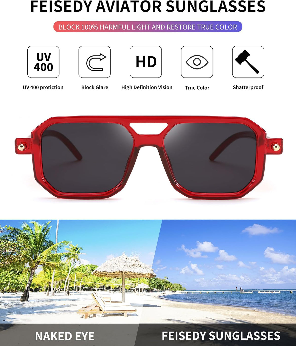 ÉÌƷͼƬ 100 | B09YTJ4FQZ | FEISEDY Vintage Square 70s Flat Aviator Sunglasses Women Men Classic Retro Stylish Frame UV400 Sunglasses B2622