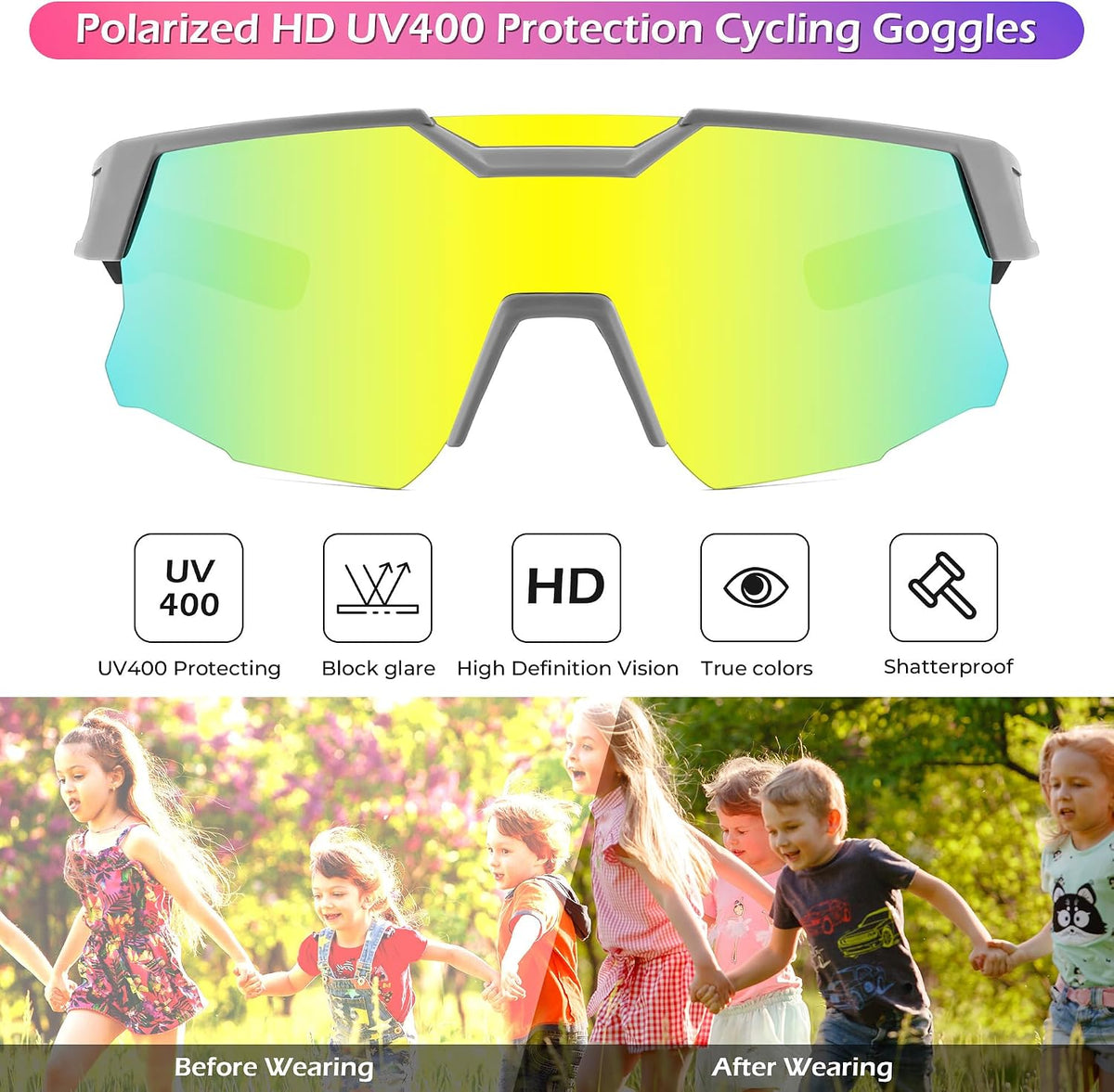 ÉÌƷͼƬ 99 | B0CCJ9N8C5 | FEISEDY Kids Sports Sunglasses UV400 for Youth, Ages 8-16 B0048