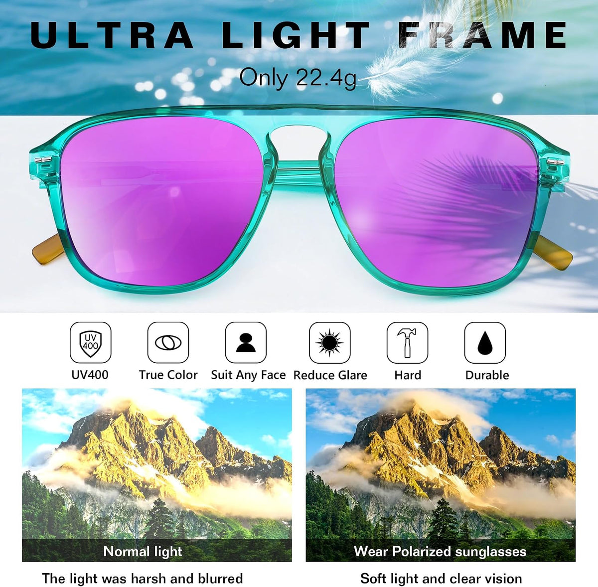 ÉÌƷͼƬ 12 | B0F4D461TF | FEISEDY Polarized Aviator Mens Sunglasses Square Modern Women Vintage Style Acetate Frame UV400 B0191