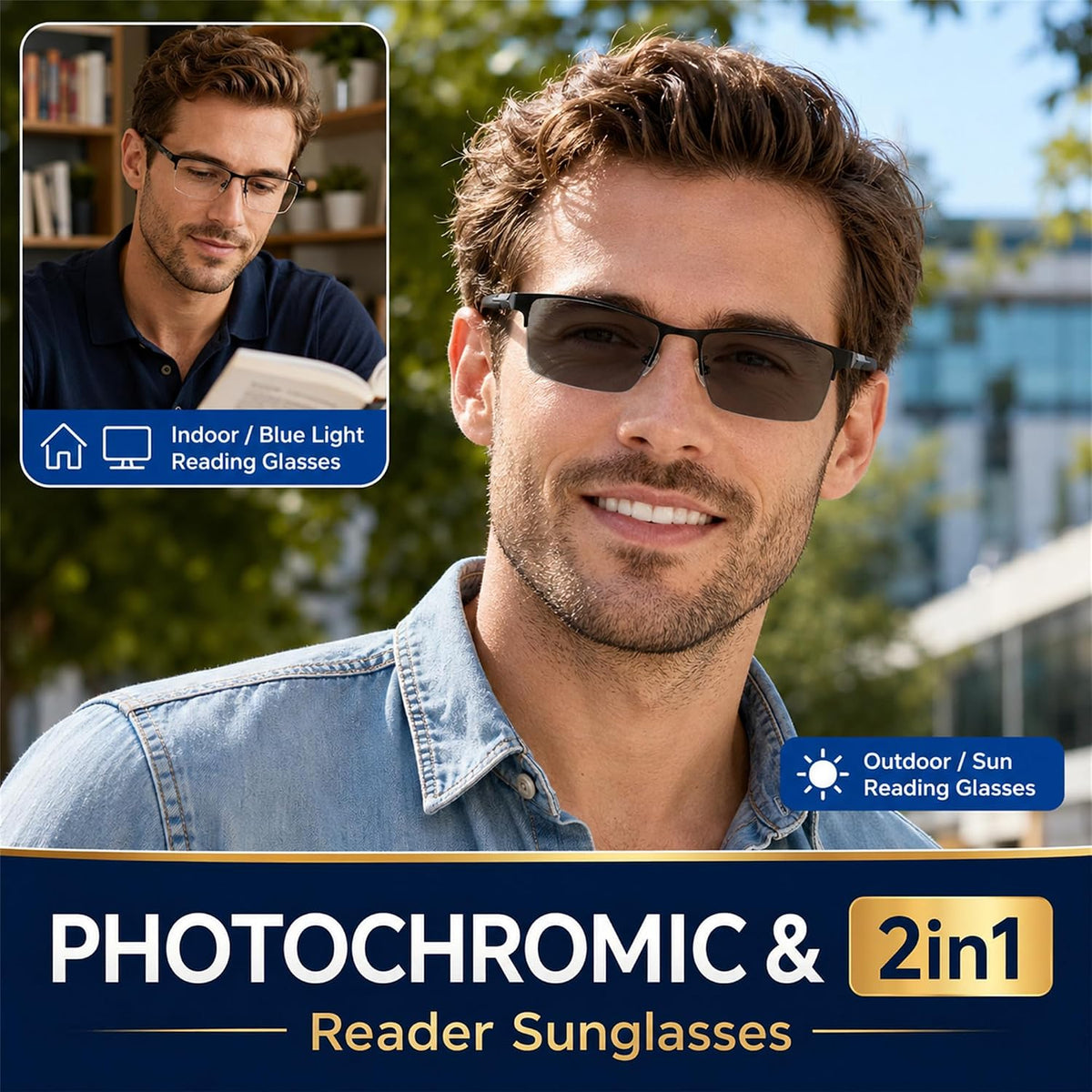 商品图片 2 | B0HBQMR3BM | FEISEDY Photochromic Reading Glasses Blue Light Blocking Readers B1662